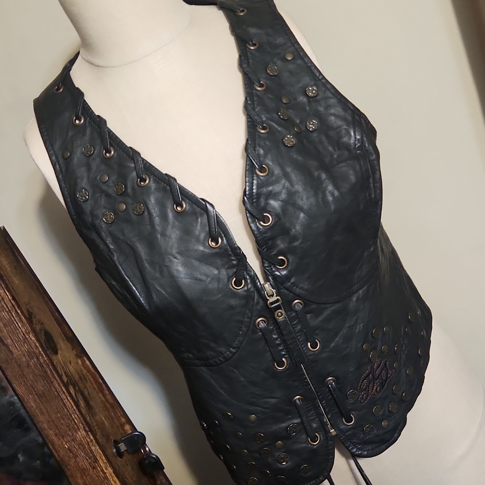 Women's harley davidson leather vest